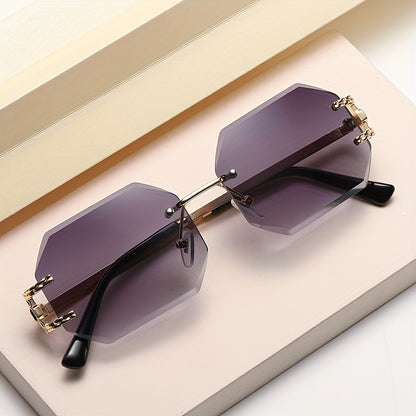 Polygonal Frameless Gradient Fashion Glasses for Women - Stylish Oversized Sunglasses with Sun Protection for Outdoor Wear