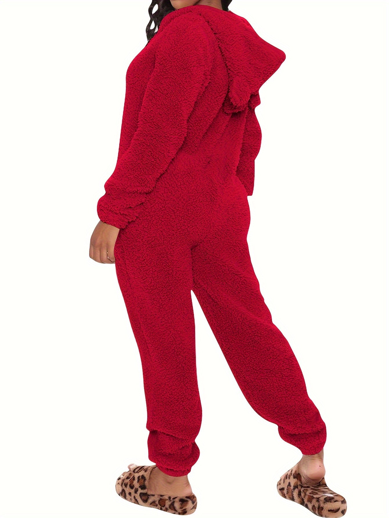 Fuzzy Hooded Pajama Jumpsuit for Music Festivals – Comfy and Cute Long Sleeve Zipper Pajamas – Women's Lingerie and Sleepwear