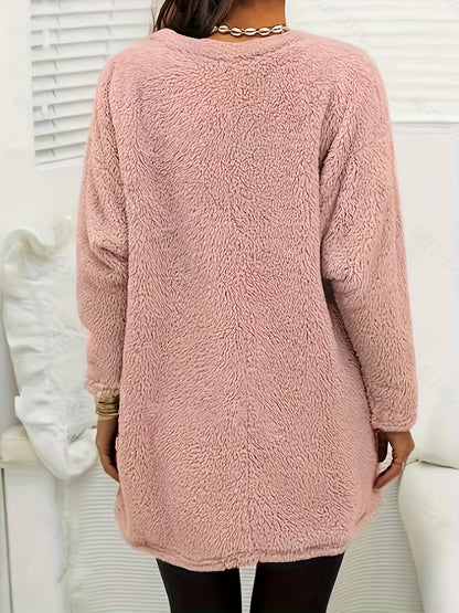 Women's Cozy Fleece Pullover Sweatshirt with Pockets – Long Sleeve Crew Neck for Fall & Winter