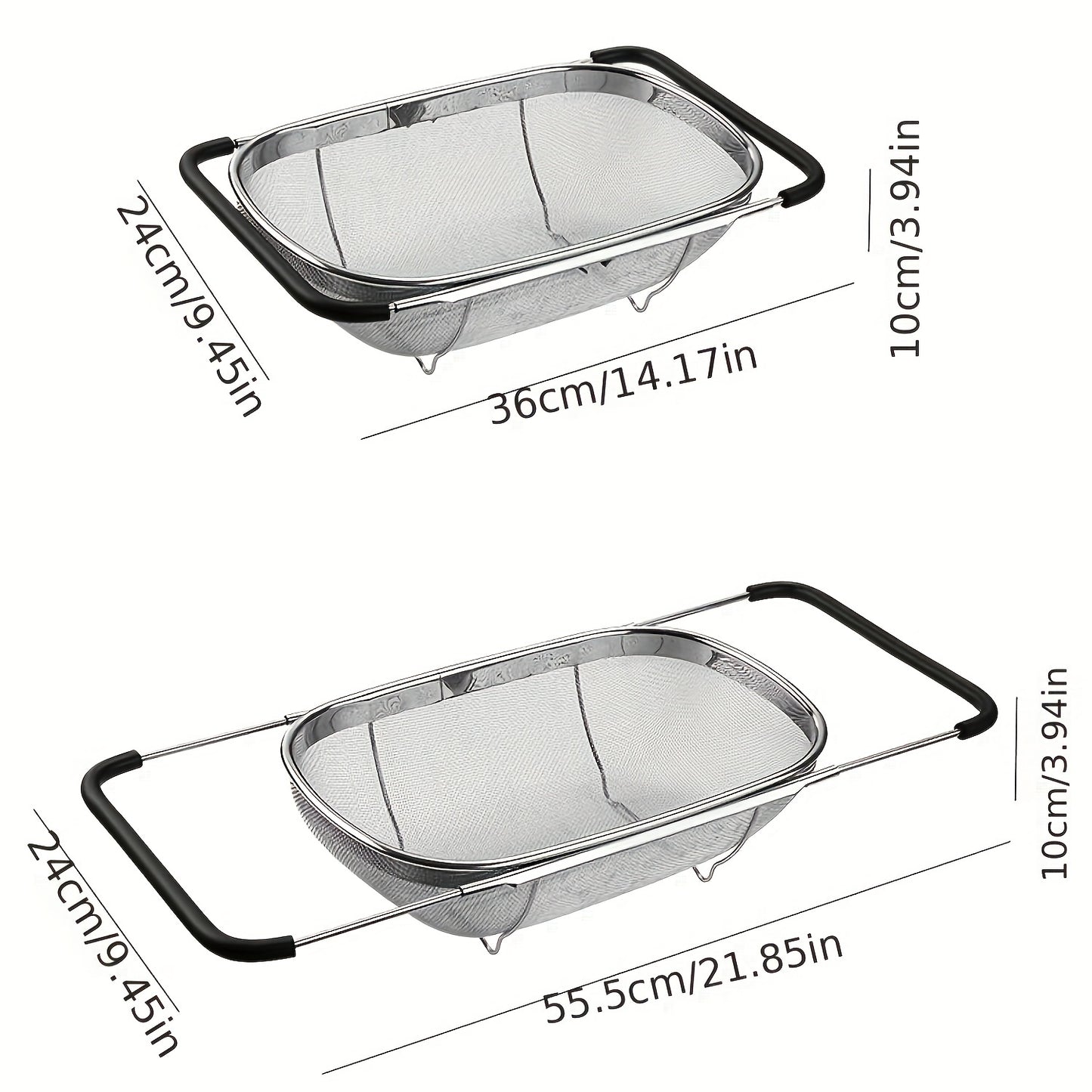 Stainless Steel Sink Colander and Vegetable Washing Basket - Adjustable Strainer Rack for Fruits and Vegetables - Multifunctional Kitchen Gadgets and Accessories
