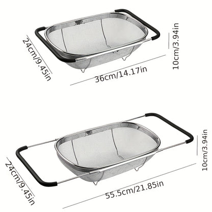 Stainless Steel Sink Colander and Vegetable Washing Basket - Adjustable Strainer Rack for Fruits and Vegetables - Multifunctional Kitchen Gadgets and Accessories