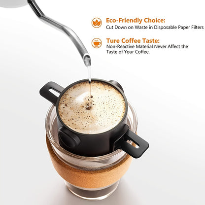 Portable Little Angel Design Foldable Coffee Filter Cup - Durable 304 Stainless Steel, Double Layer Construction for Hand-Pour Coffee, Compact, Lightweight, Easy to Clean