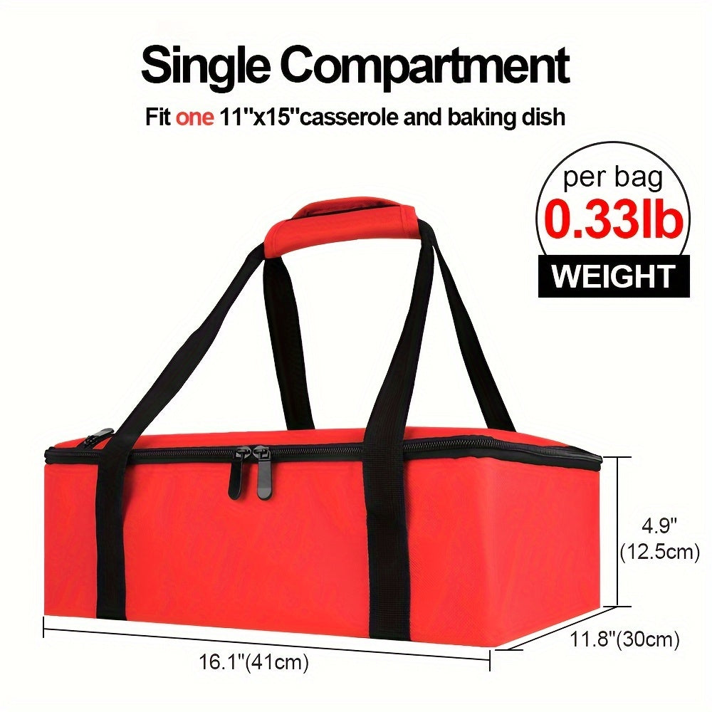 Red Baking Tray Bag – Expandable Layered Insulated Pot Carrier for 9"x13" Baking Tray – Forest Grey Grid, Hot or Cold Food – Layered Lugger Handbag, Lunch Bag with Ice Pack