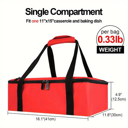 Red Baking Tray Bag – Expandable Layered Insulated Pot Carrier for 9"x13" Baking Tray – Forest Grey Grid, Hot or Cold Food – Layered Lugger Handbag, Lunch Bag with Ice Pack