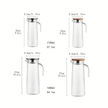 Water Pitcher with Lid – 37.1oz/54.1oz Heavy Duty Drink Pitcher – Stainless Steel or Wooden Lid – Ideal for Juice, Bubble Tea, Summer Drinks – Kitchen and Home