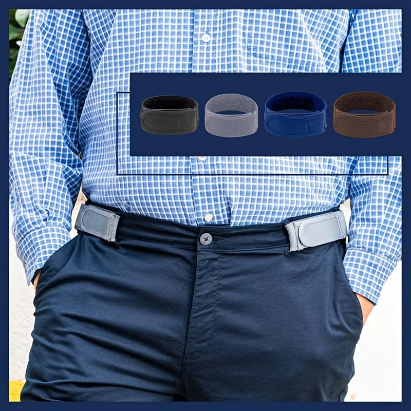 Men's No-Buckle Elastic Belt – Casual Nylon Waistband with Magic Tape Closure, One Size Fits Most