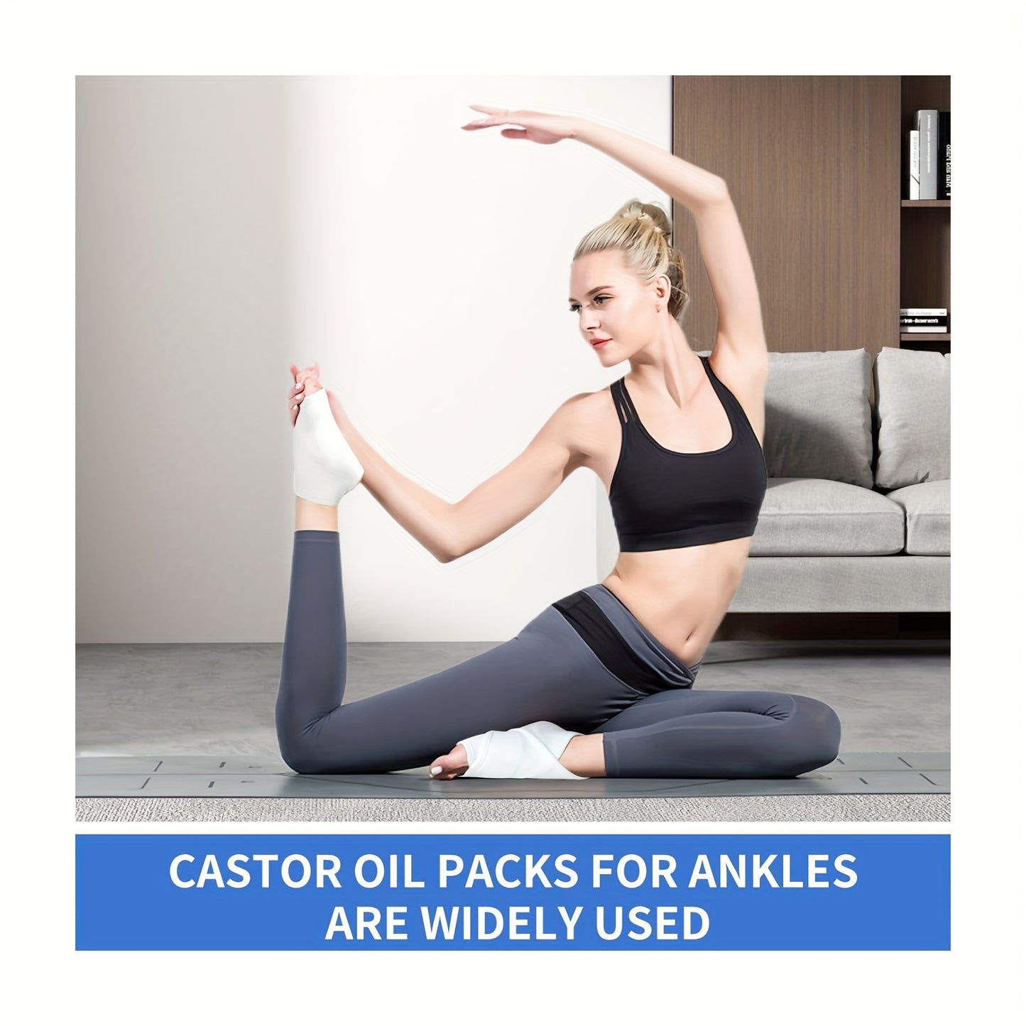 Castor Oil Foot Pack Kit – 2pcs Adjustable Ankle Wraps for Relief & Support, Reusable for Men & Women, Ideal for Yoga, Sleep & Relaxation