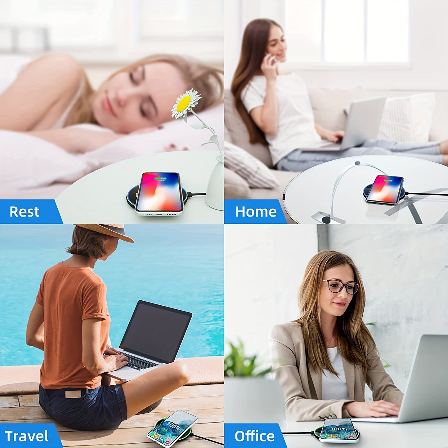 15W Fast Wireless Charger for iPhone 15/14/13/12 Pro Max/Mini, AirPods and Samsung Galaxy S24/S23/S22/S21 Series – Compatible with Note and Z Fold/Z Flip