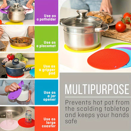 3PCS Multifunctional Silicone Insulation Mats - Thick Can Opener, Gripper Mat, Placemat, Teapot Mat, Spoon Holder, Coaster, Bottle Opener, Non-Slip Kitchen Tools and Commercial Necessity