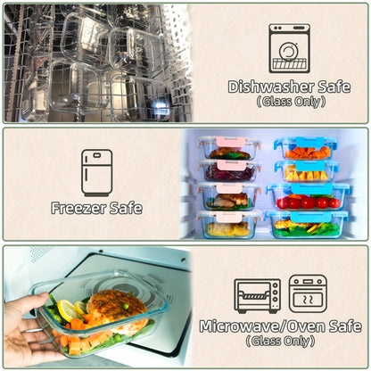 10-Pack Glass Meal Prep Containers Set with Airtight Lids – Durable Food Storage & Glass Lunch Boxes for Home, Kitchen, Office