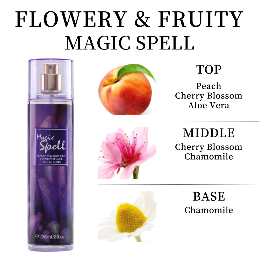 Peach & Cherry Blossom Body & Hair Fragrance Mist with Aloe Vera & Chamomile - Women's Perfume Spray 236mL/8 Fl Oz