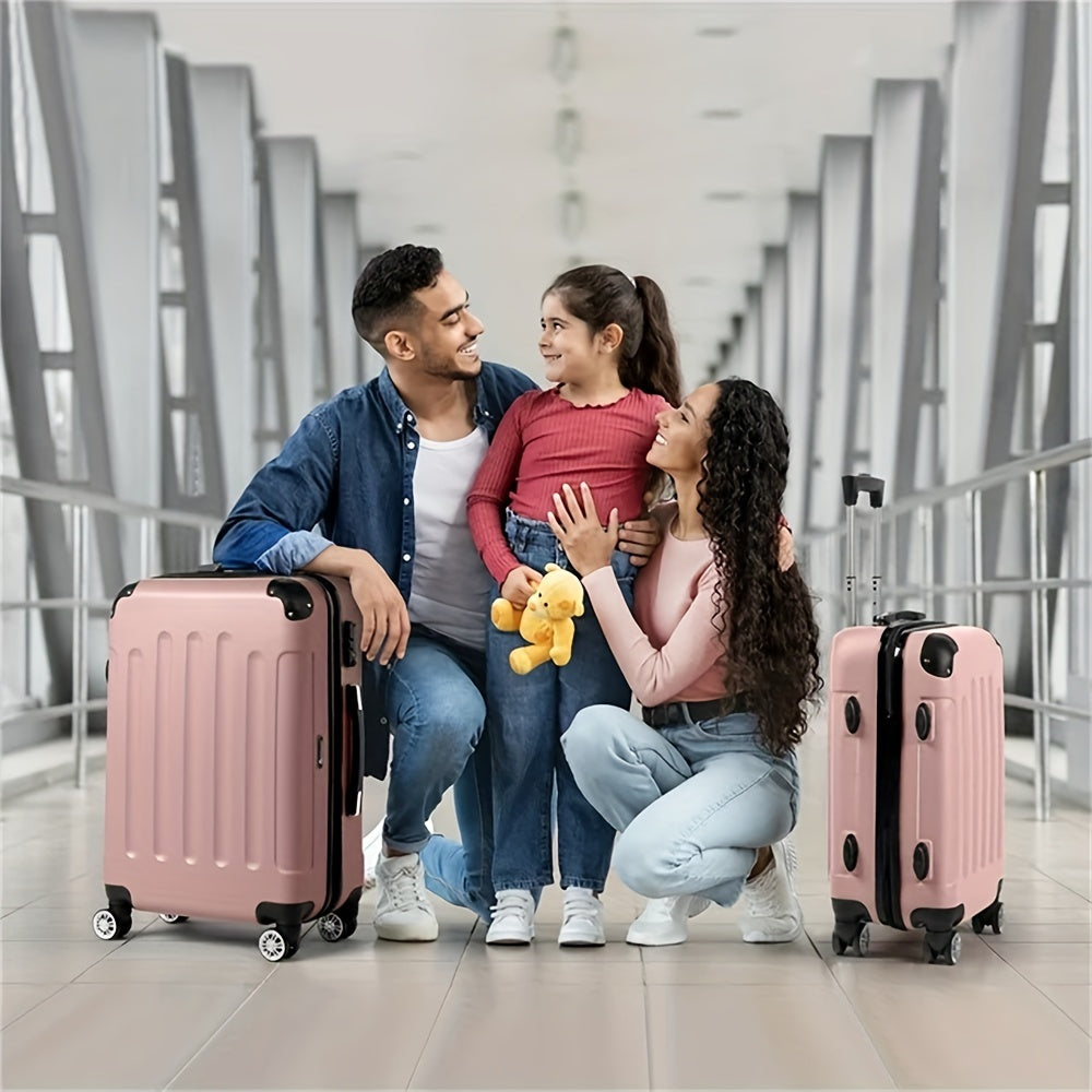 3-Piece Striped ABS Luggage Set: Lightweight Carry-On Trolley Cases with Lock and Universal Wheels, 20/24/28 Inch