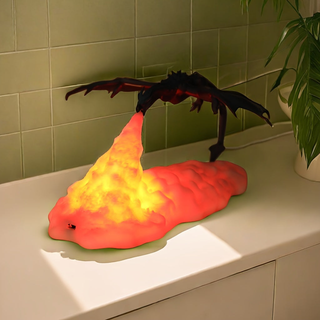 Fire Dragon 3D Printed Lamp – Volcano Dragon Night Light for Bedroom and Office, Mood Lighting and Moon Light Desktop Lamp