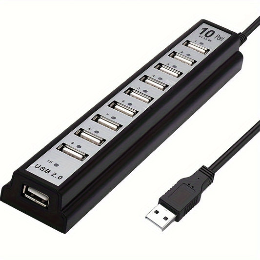 10 Port USB Hub Extender with LED Indicator Lights - Fast Charging and Data Transfer for MacBook, PC, Laptops, Mice, Keyboards - Ideal for Back to School