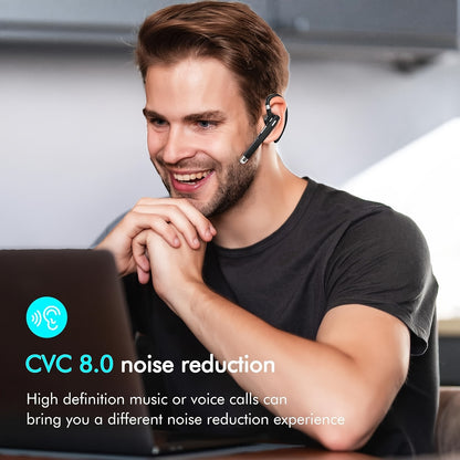 Mosyxe Wireless Business Headset - 120 Hour Standby, Built-in Microphone for iPhone & Android Phones