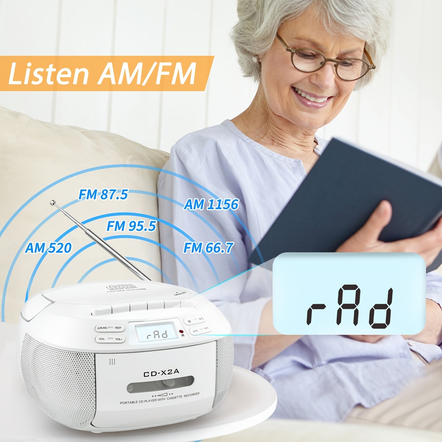 Greadio CD Player Boombox – Cassette Player with AM/FM Radio, Stereo Sound, Remote Control, AUX/USB Drive, Tape Recording, AC/DC Powered, Headphone Jack, LCD Display | Home and Gift