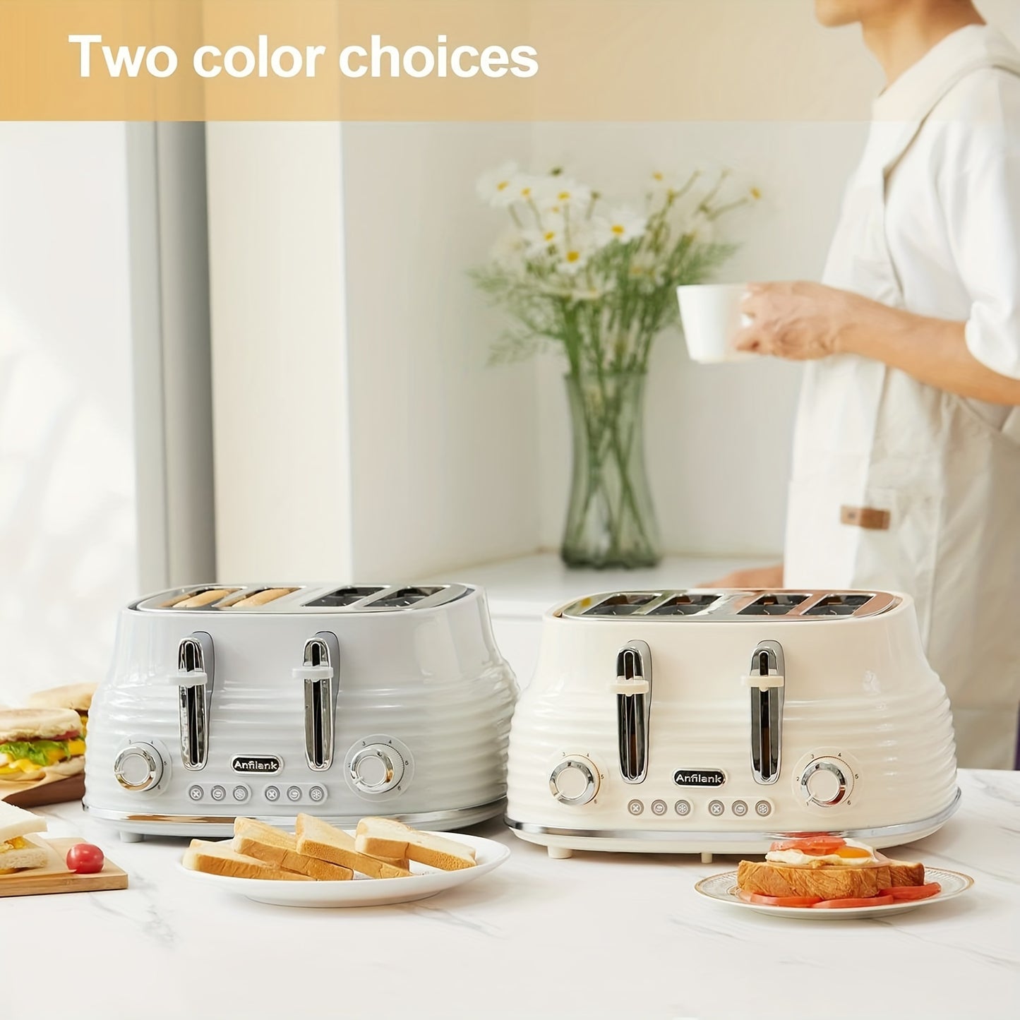 4 Slice Extra Wide Retro Stainless Steel Toaster - 6-Shade Settings, High Lift Lever, Cancel & Defrost Functions, Removable Crumb Tray
