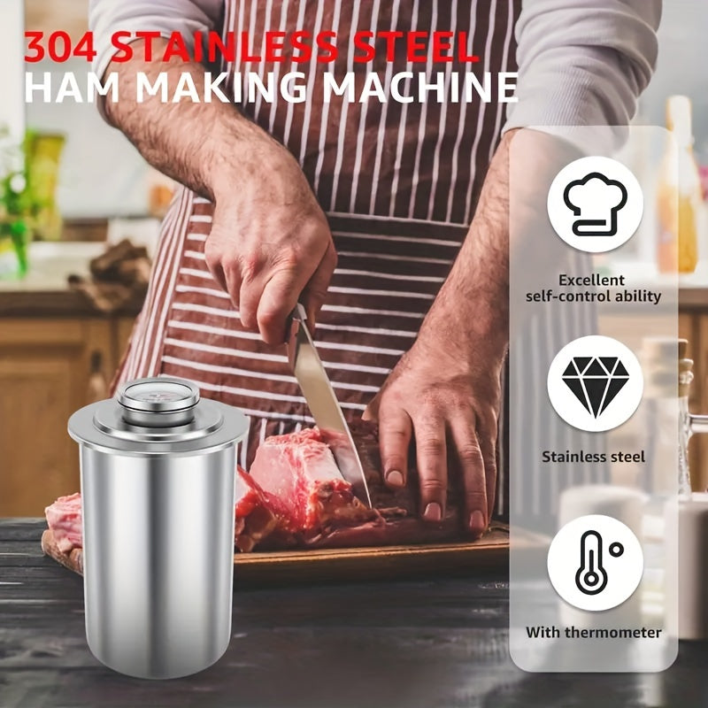 Premium Stainless Steel Ham Maker and  Meat Press with Built-In Thermometer - Effortless Homemade Deli Meat Mold for Sandwiches, Lunch Meat, and Ham Cooking | Space-Saving Pressure Cooker, Easy to Use