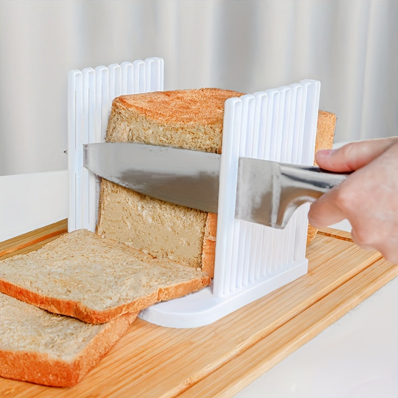 Adjustable Bread Slicer - Foldable White Plastic Toast Cutting Guide for Uniform Loaf Slicing in Home Kitchen