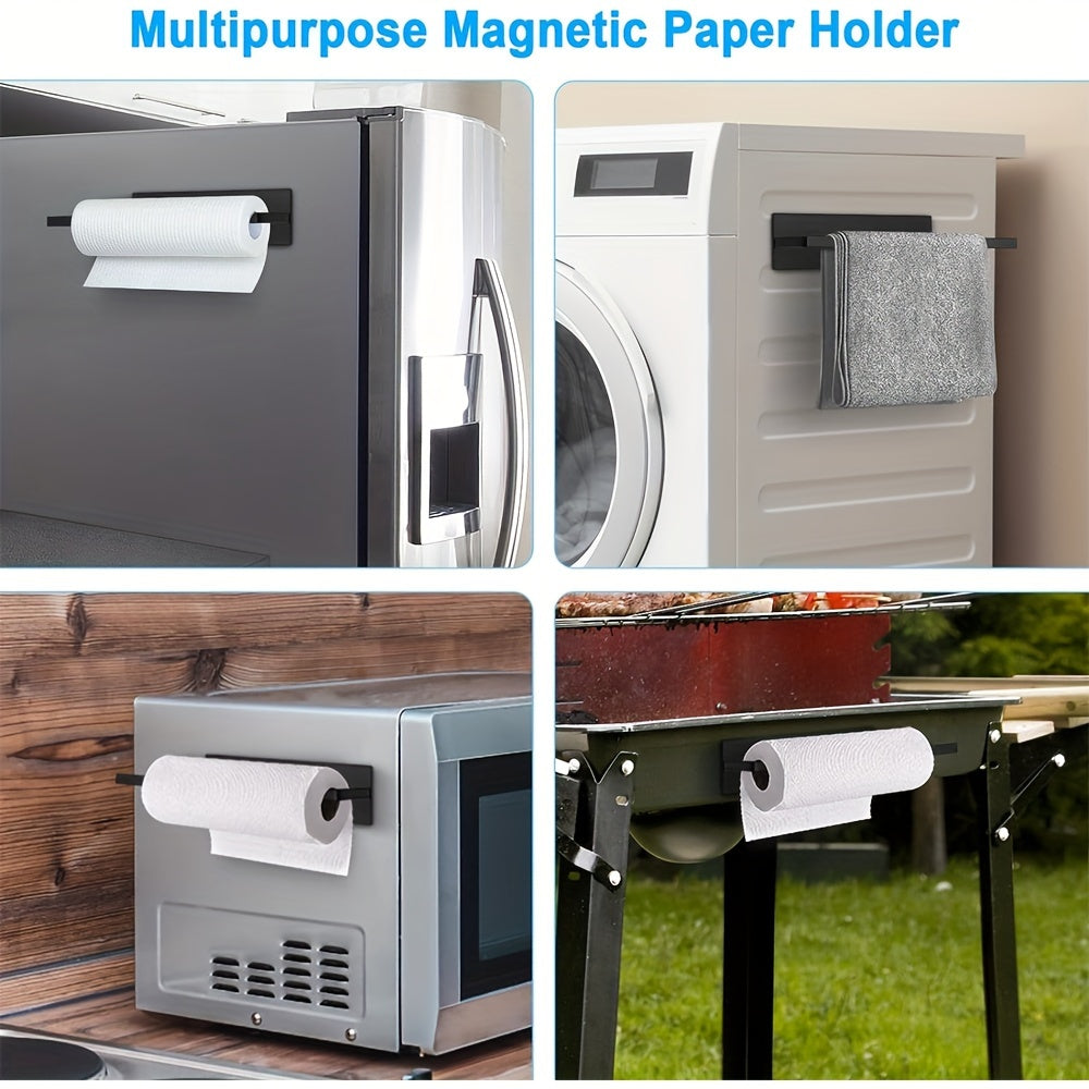 Heavy Duty Magnetic Paper Towel Holder - Black Towel Bar Rack for Refrigerator, BBQ Grills, RVs, Tailgates, Fits Most US Paper Rolls