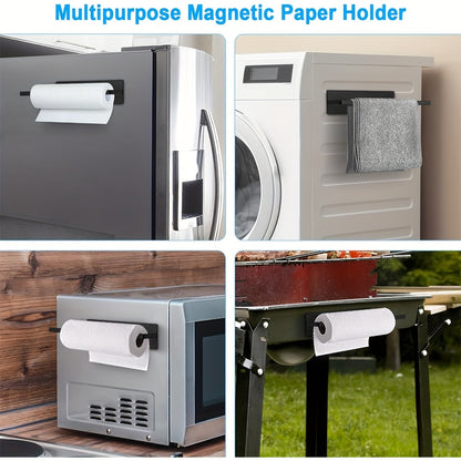 Heavy Duty Magnetic Paper Towel Holder - Black Towel Bar Rack for Refrigerator, BBQ Grills, RVs, Tailgates, Fits Most US Paper Rolls