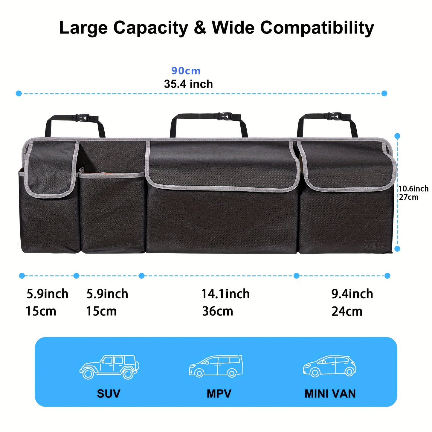 Universal Car Seat Back Storage Bag – Large Capacity Multi-Pocket Organizer, Durable 600D Oxford Cloth
