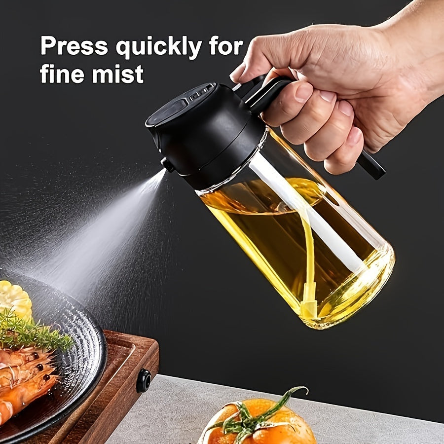 2pcs 2-in-1 Oil Sprayer and Pourer - Portable Olive Oil Sprayer and Distributor Bottle for Kitchen and Bar - Fat Reduction Plastic Oil Spray Bottle