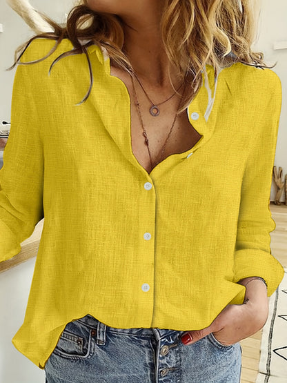 Long Sleeve Linen Shirt – Casual Button-Up for Spring and Fall – Women’s Clothing