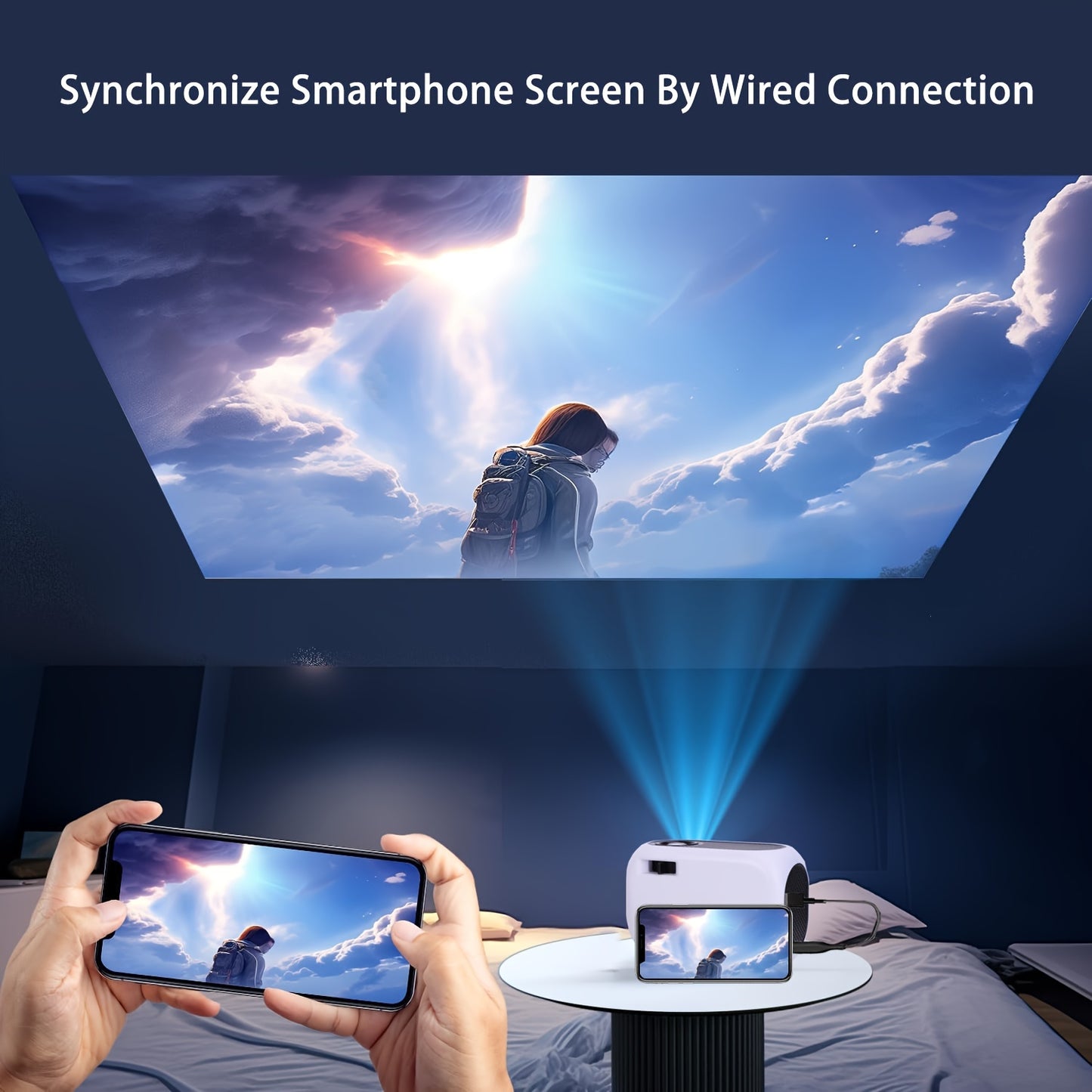 Portable HD 720P G300P Mini Projector – For Phone, Video, Home Theater – Compatible with iOS/Android/USB/Laptop/PC/TV Stick/DVD/Game