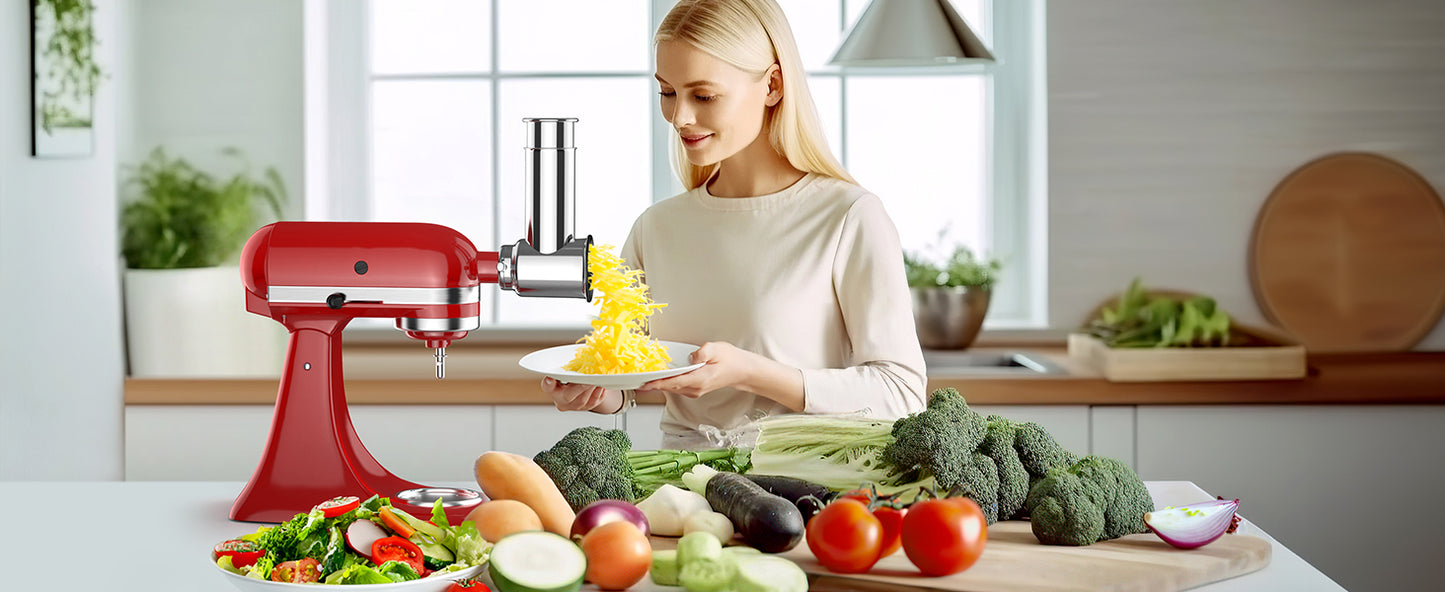 Dishwasher Safe Stainless Steel Slicer & Shredder Attachment for KitchenAid Stand Mixer – Vegetable & Salad Cutter