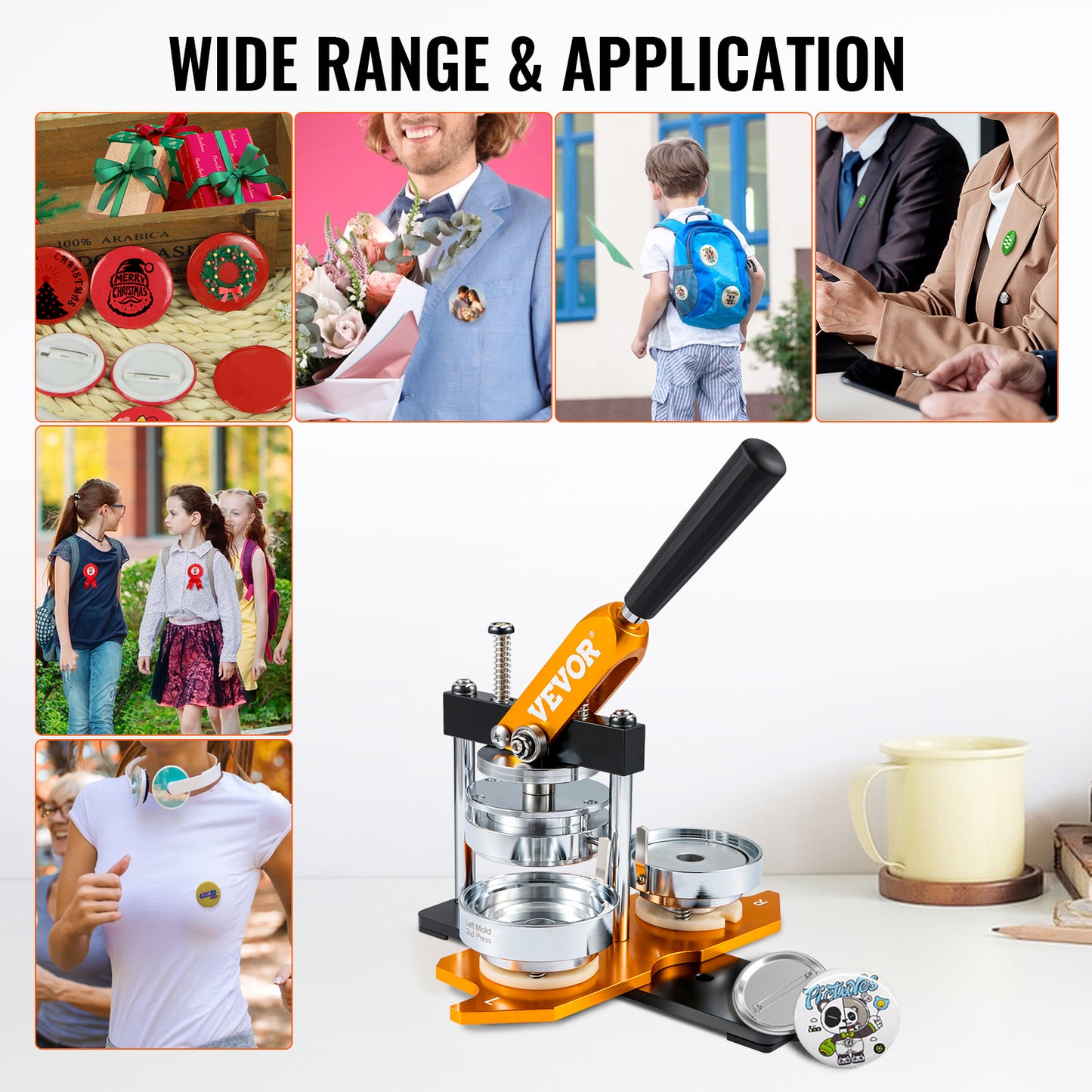 VEVOR 75mm Button Maker Machine – Badge Punch Press with 100pcs Button Parts, Circle Cutter & Instruction Book