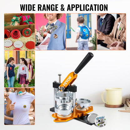 VEVOR 75mm Button Maker Machine – Badge Punch Press with 100pcs Button Parts, Circle Cutter & Instruction Book