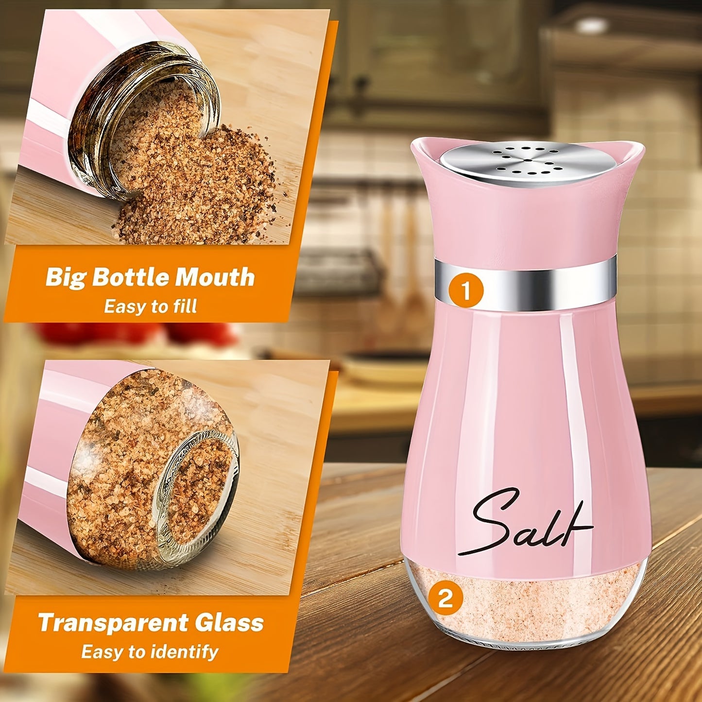 Salt and Pepper Shakers Set – 4 oz Glass Jars with Stainless Steel Lids, Refillable Spice Shakers for Kitchen, RV, BBQ, Farmhouse Decor, Christmas and Halloween Gifts