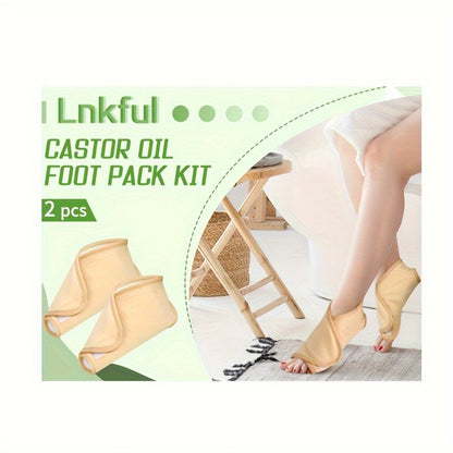 Castor Oil Foot Pack Kit – 2pcs Adjustable Ankle Wraps for Relief & Support, Reusable for Men & Women, Ideal for Yoga, Sleep & Relaxation