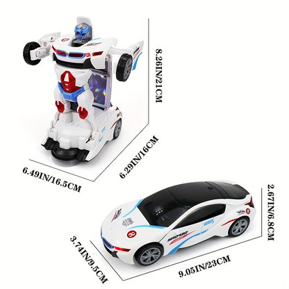 Automatic Deformation Robot Car Toy - Transforms into Robot, Universal Obstacle Avoidance with Lights and Music, Ideal for Birthday, Christmas, Halloween Gifts (Batteries Not Included)