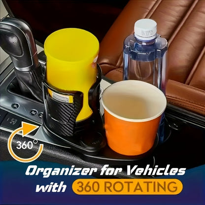 2 in 1 Rotating Car Cup Holder Expander – Durable ABS, Multi-Functional Vehicle Interior Accessory