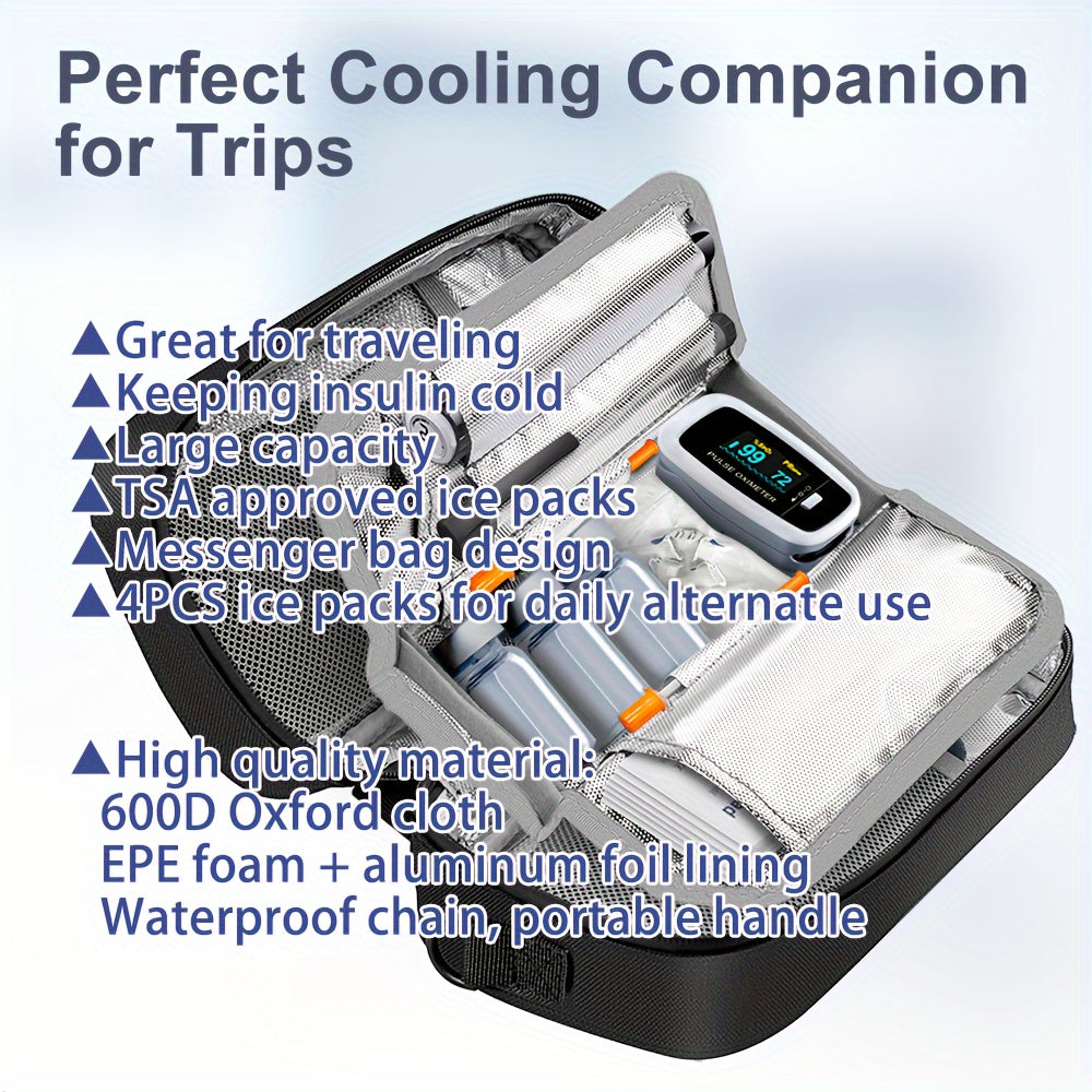 Large Insulin Cooler Travel Case – Compact Medication Bag with 4 Ice Packs, Holds 8 Insulin Pens & Diabetic Supplies