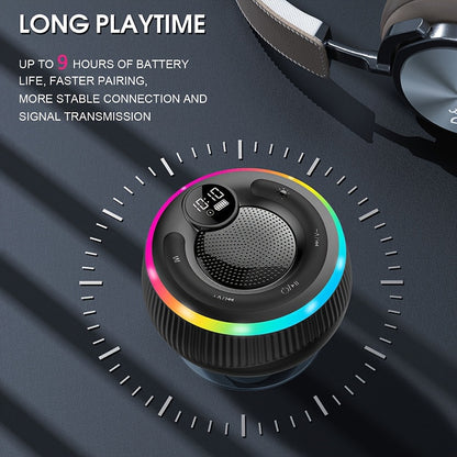 Portable Wireless Bathroom Speaker with Suction Cup - Stereo Sound, Built-In Microphone, 9-Hour Battery Life - Ideal for Travel, Parties and Outdoor Use