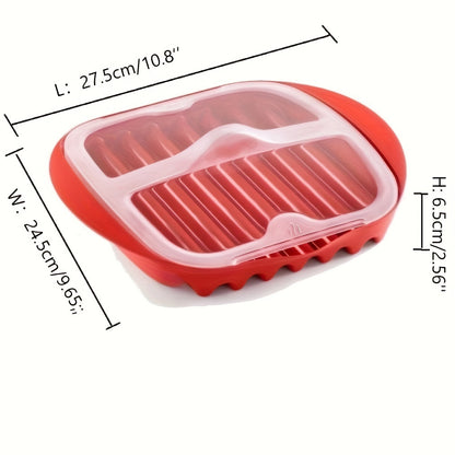 Microwave Grill Tray Set with Cover – Quick Cooking Plastic Meat Rack, Sauce Drip Plate and Pizza Serving Dish – Microwaveable Kitchen Cookware Set
