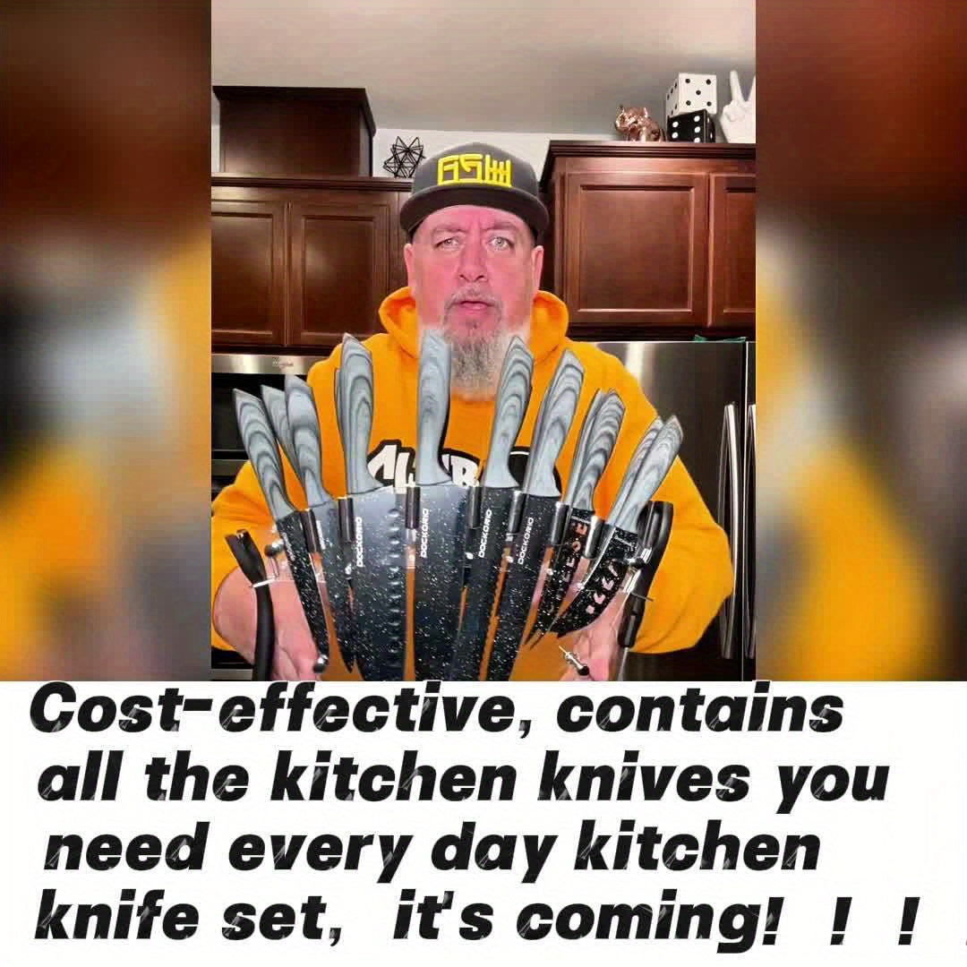 19 Piece High Carbon Stainless Steel Kitchen Knife Set – Includes Serrated Steak Knives, Chef Knives, Bread Knife, Scissors, Sharpener – All-in-One Block Set