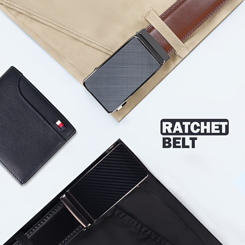Business Men's Automatic Buckle Cowhide Belt – Ratchet Dress Belt, Genuine Leather, Perfect Father's Day Gift