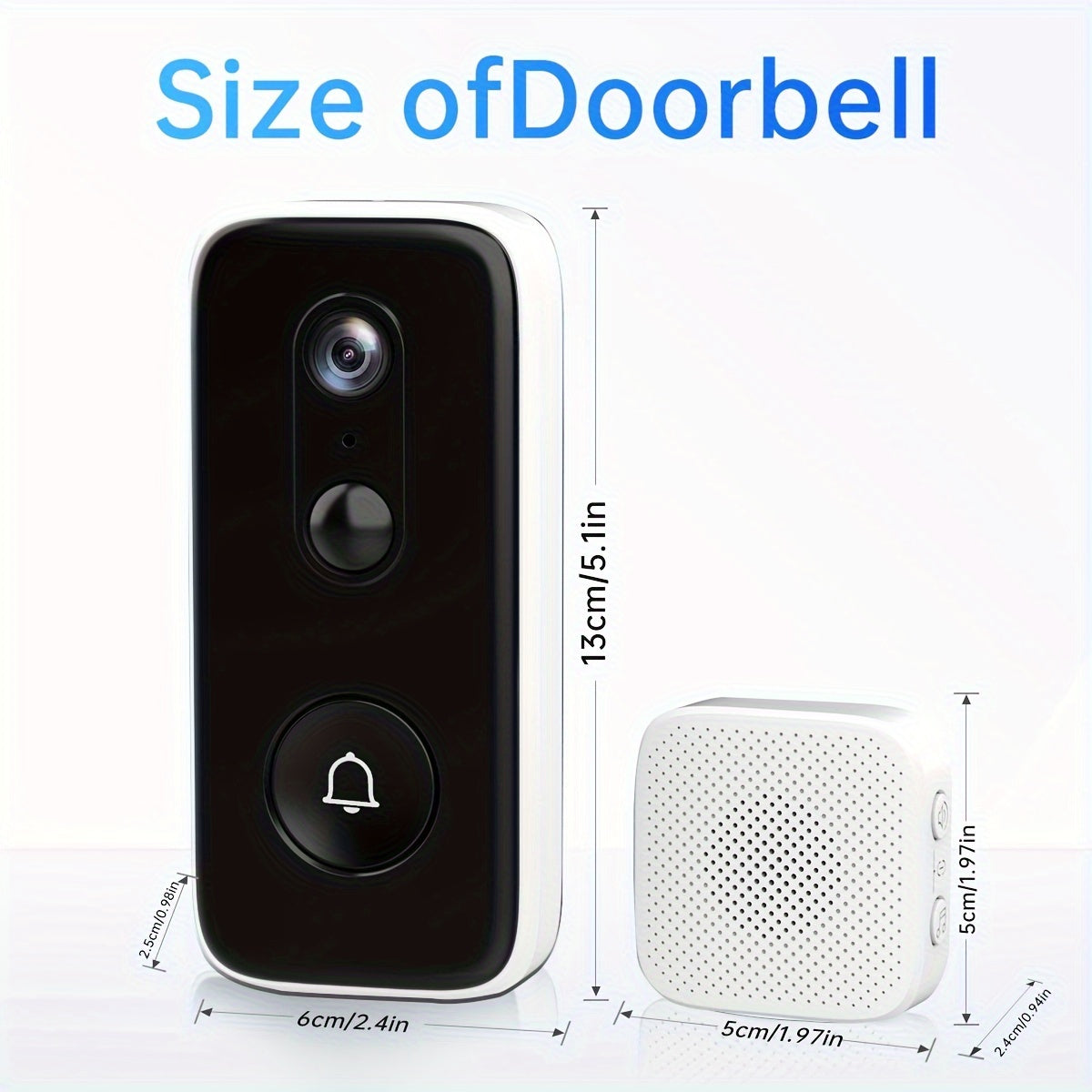 2K Wireless Doorbell Camera – HD Night Vision, 2.4G WiFi, Rechargeable, Two-Way Calls, PIR Motion Detector, Photo and Recording, APP Control, Voice Change Function