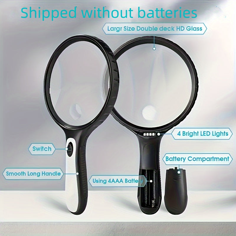 30x/60x LED Magnifying Glass - Handheld Design for Reading, Jewelry, and Low Vision Assistance