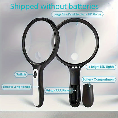 30x/60x LED Magnifying Glass - Handheld Design for Reading, Jewelry, and Low Vision Assistance