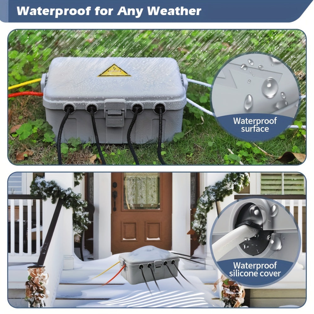 Weather-Resistant Outdoor Electrical Box with Outlet Covers - Protects Plugs, Sockets, Timers, Power Strips and Extended Surge Cords