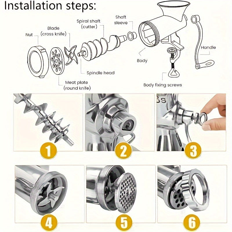 Heavy-Duty Manual Meat Grinder – Effortless Meat & Vegetable Mincing with Tabletop Clamp and Sausage Maker Function – Essential Kitchen Gadget for Home Cooking (1pc)