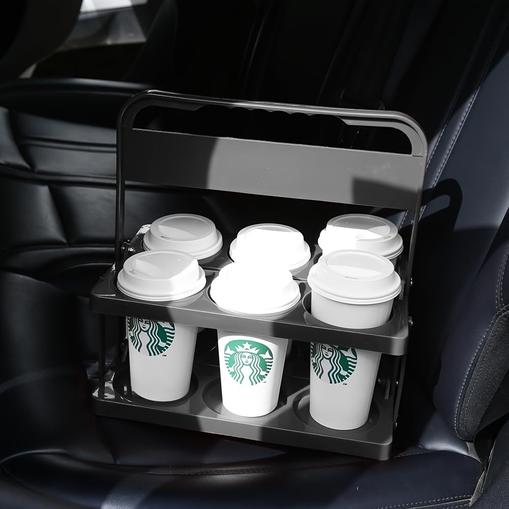 Drink Carrier with Handle – Portable Foldable Plastic Cup Holder for Car, Perfect for Food Delivery (GrubHub/Eats, DoorDash) – Black