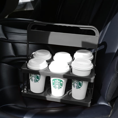 Drink Carrier with Handle – Portable Foldable Plastic Cup Holder for Car, Perfect for Food Delivery (GrubHub/Eats, DoorDash) – Black