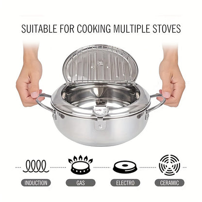 Jumi Japanese-Style Tempura Deep Fryer – Stainless Steel Frying Pan with Precise Thermometer Control – Ideal for Beef Patties, Sesame Fry Bites, Crispy Fried Chicken Wings, and More
