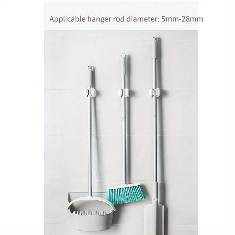 3 Pack Wall-Mounted Mop & Broom Holder – Self-Adhesive Storage Hanger for Home, Kitchen, Bathroom (White Plastic)